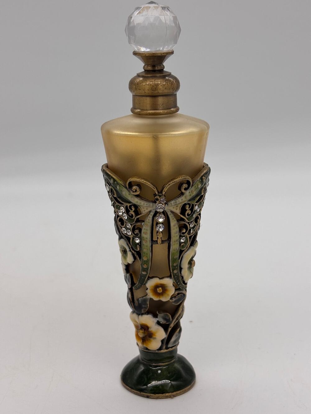 Butterfly glass\enamel, and metal perfume bottle with dauber elegant feminine